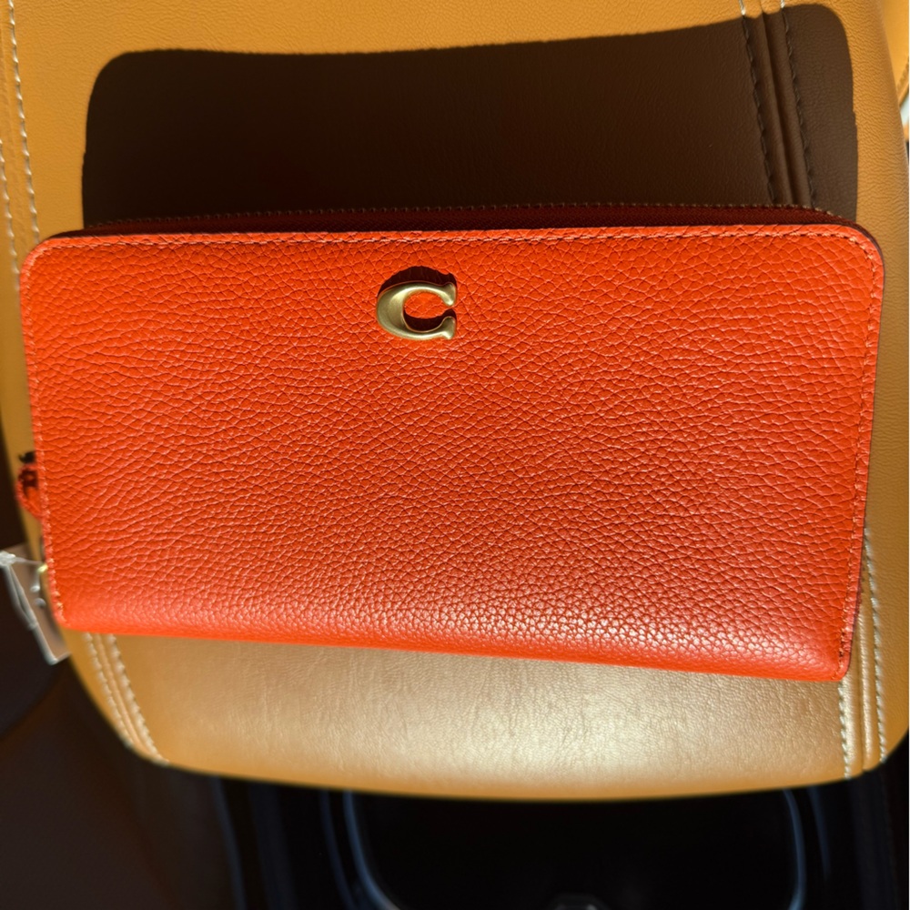 Coach Leather Accordion Zip Wallet CC489 Orange